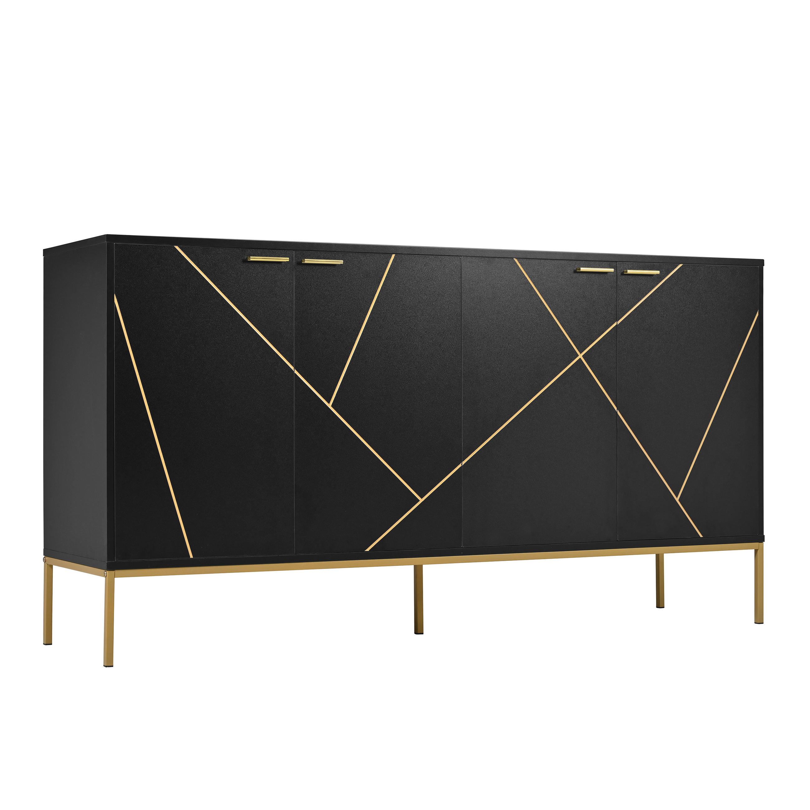 SIDEBOARD DE-37885 mit 4 Türen und Goldakzenten Schwarz/Gold - Schwarz, Holzwerkstoff (150/80/40cm) - ComfortXL
