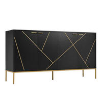 SIDEBOARD DE-37885 mit 4 Türen und Goldakzenten Schwarz/Gold - Schwarz, Holzwerkstoff (150/80/40cm) - ComfortXL