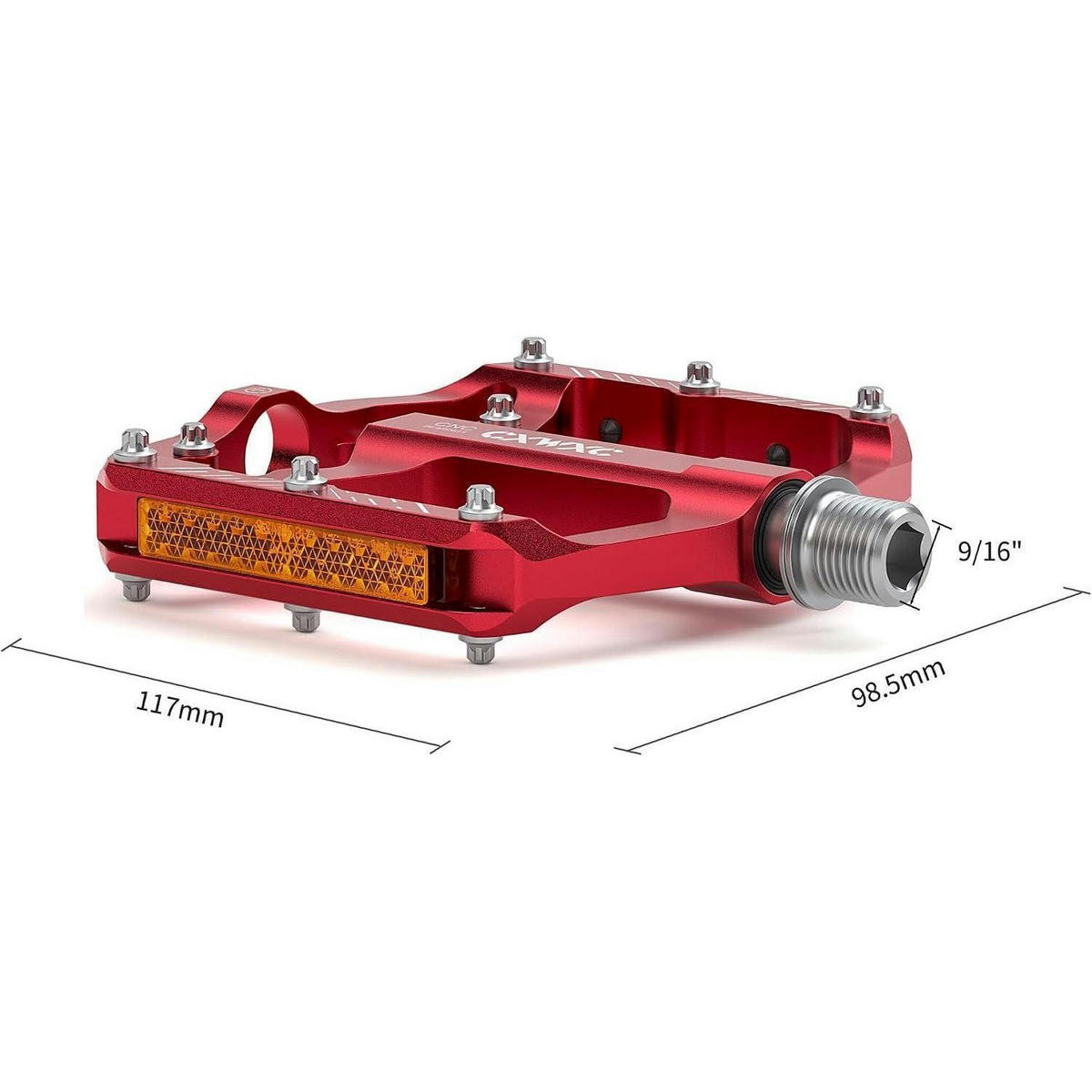 FAHRRADPEDALE 9/16 Zoll CNC Aluminium Rot mit Reflektoren - Rot, Metall (9.8/3/11.7cm)