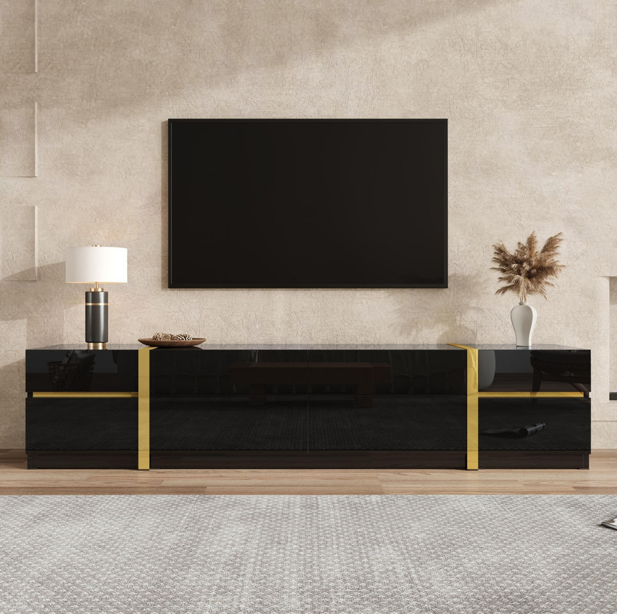 TV-LOWBOARD 180/40/38 cm mit 4 Schubladen und 2 Türen in Schwarz - Schwarz, Holzwerkstoff (180/38/40cm) - BEAOK
