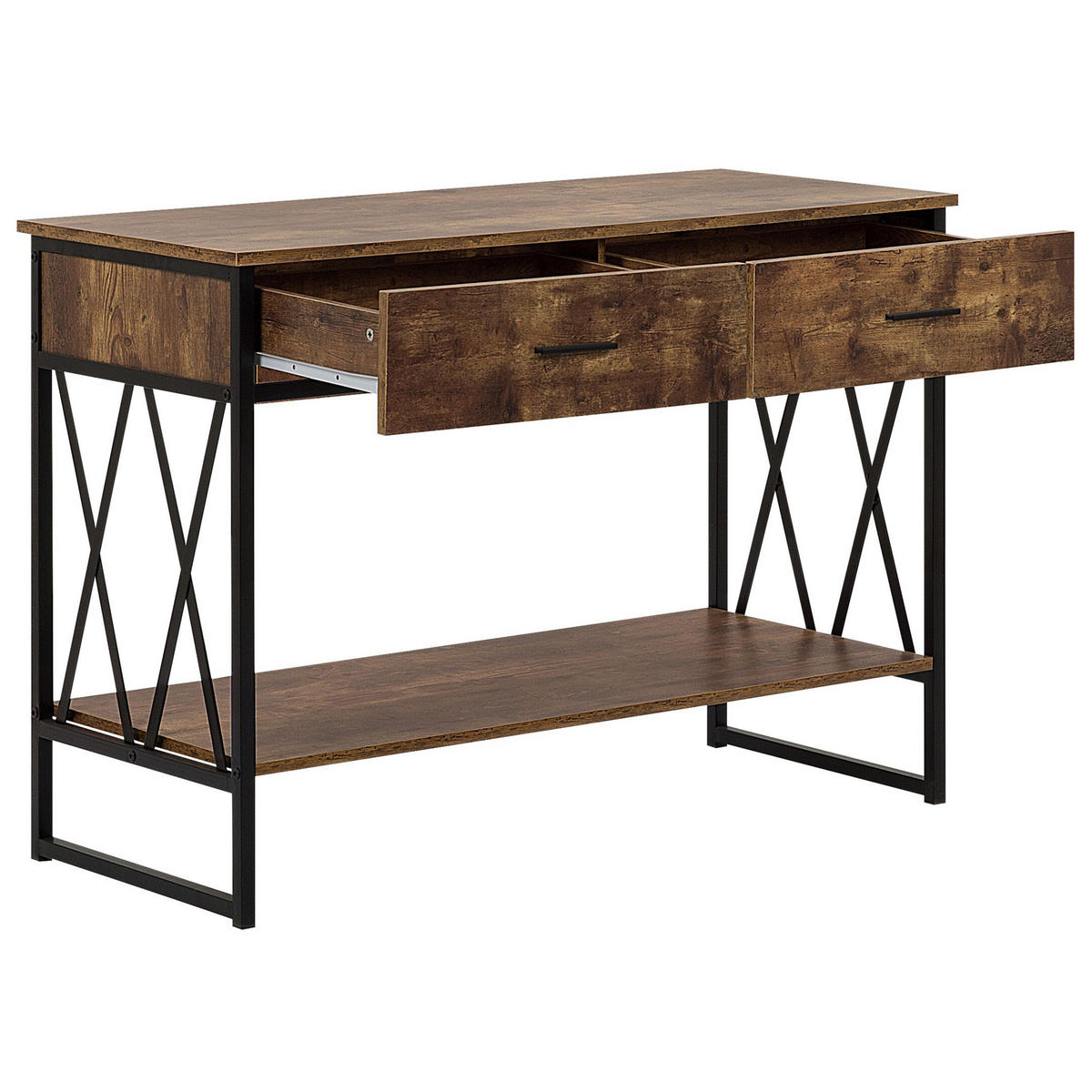 KONSOLENTISCH Holzoptik braun 2 Schubladen Ayden - Dunkelbraun/Schwarz, Holzwerkstoff (46/107/76cm) - Beliani