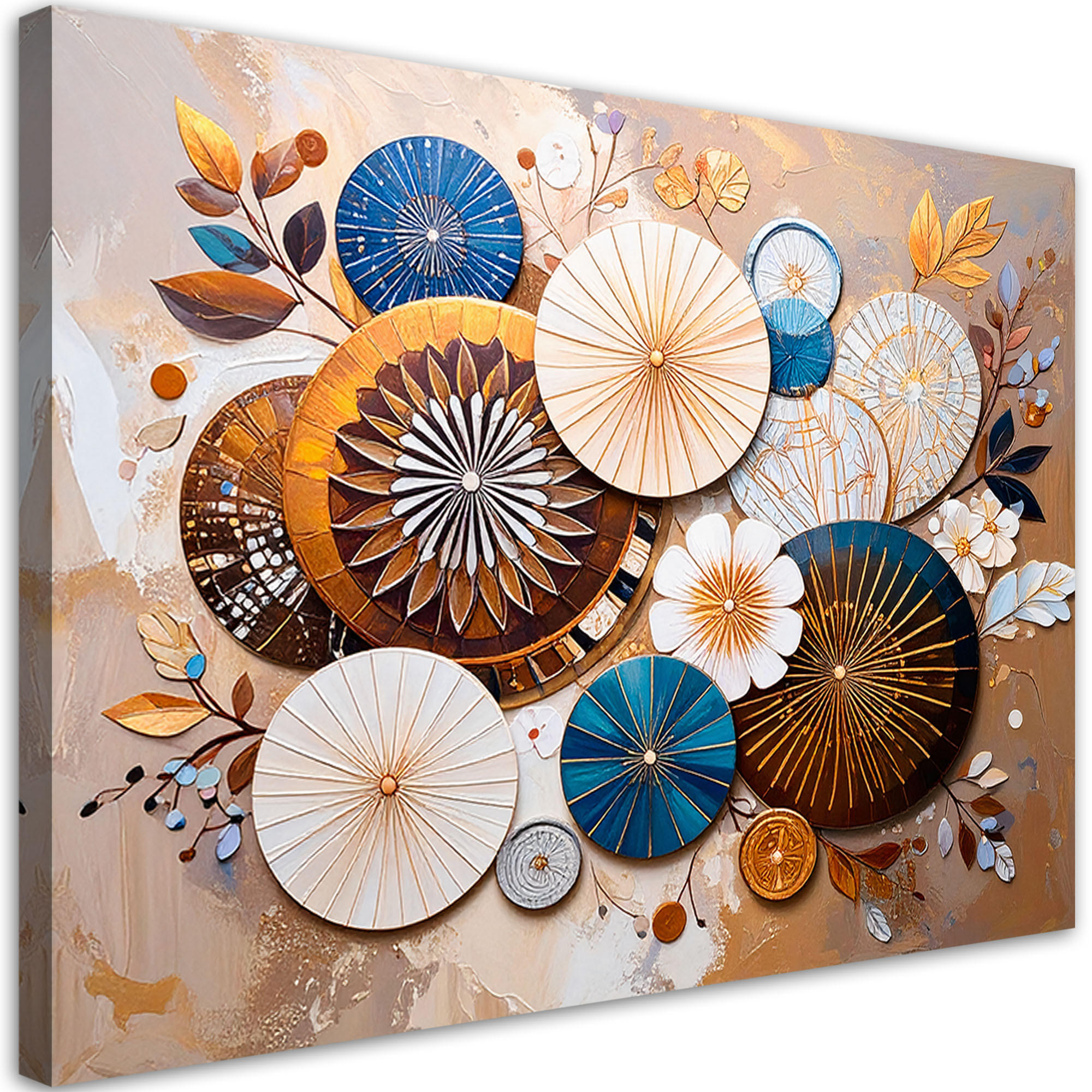 LEINWANDBILD Abstraktion Kreise im Boho-Stil Beige 60x40cm - Beige, Textil (60/40cm) - Feeby