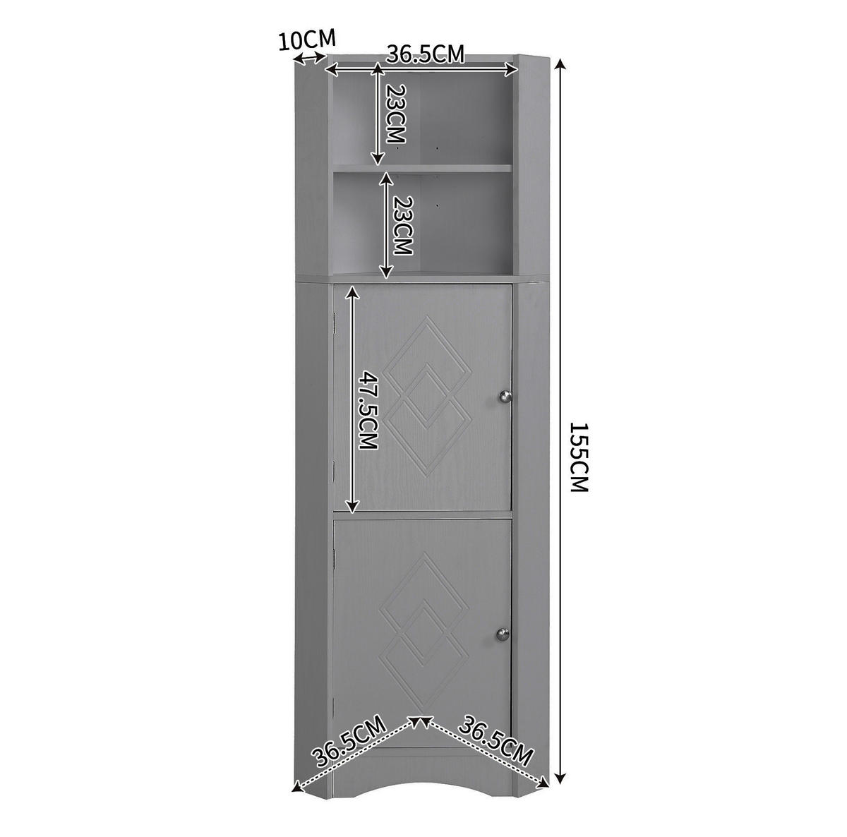BADEZIMMERSCHRANK Eckschrank 36,5 x 36,5 x 155 cm Grau - Grau, Holzwerkstoff (36.5/155/36.5cm) - Beauniv