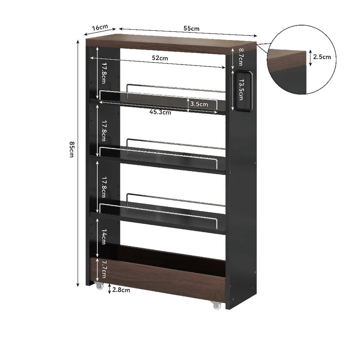 KÜCHENSCHRANK Küche Bad Holzoptik Schwarz 55/16/85 cm - Schwarz, Kunststoff (16/85/55cm) - Rolipo