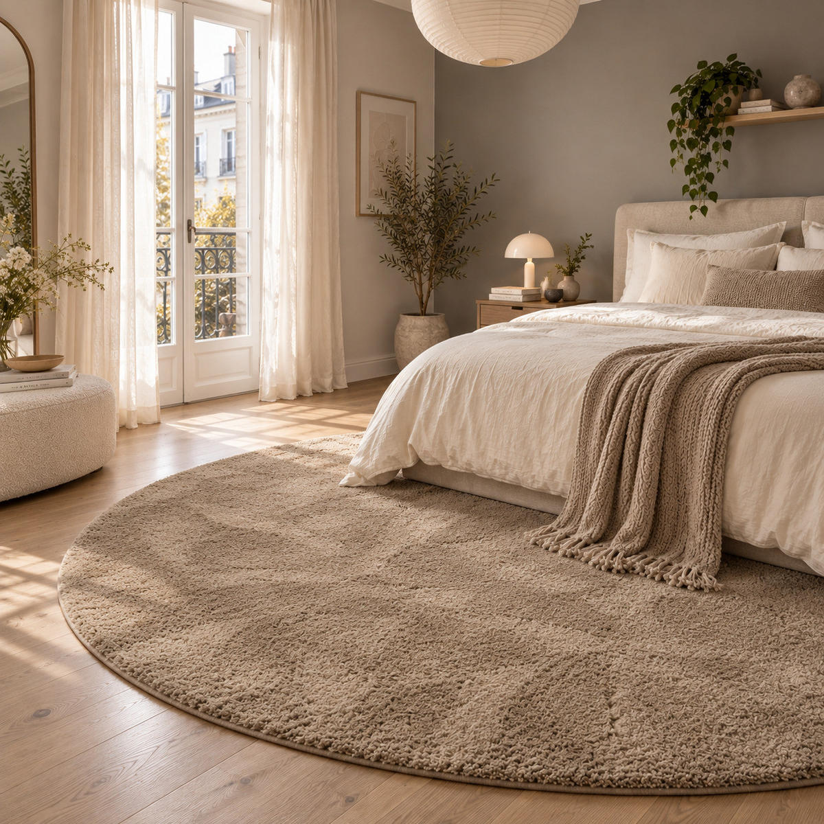 HOCHFLOR SHAGGY TEPPICH PALACE RUND - Taupe, Textil (200/200cm) - Snapstyle