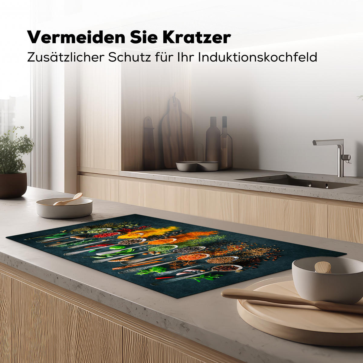 HERDABDECKPLATTE Kräuter - Gewürze - Löffel Induktionsschutz 91.2x52 cm - Multicolor, Kunststoff (91.2/52/0.2cm) - MuchoWow