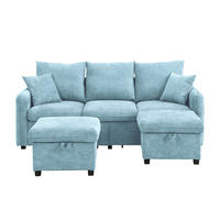 ECKSOFA 4-Sitzer Chenille Blau mit Schlaffunktion, Schubladen, Stauraum und inkl. Hocker - Blau, Holzwerkstoff/Kunststoff (188/186cm) - WISHDOR