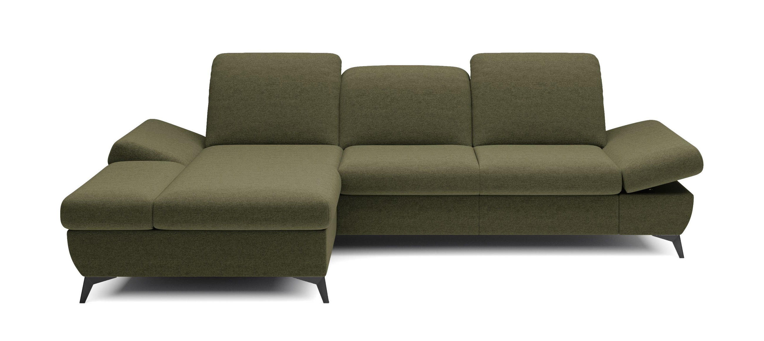 ECKSOFA FELICE L-S Olivgrün Geflochtener Stoff mit Schlaffunktion - Olivgrün, Holz (284/166cm) - MASSENO