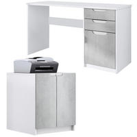 BÜROMÖBELSET Paris Beton Oxid Optik - Hellgrau, Holzwerkstoff (60/180/76cm) - Vladon
