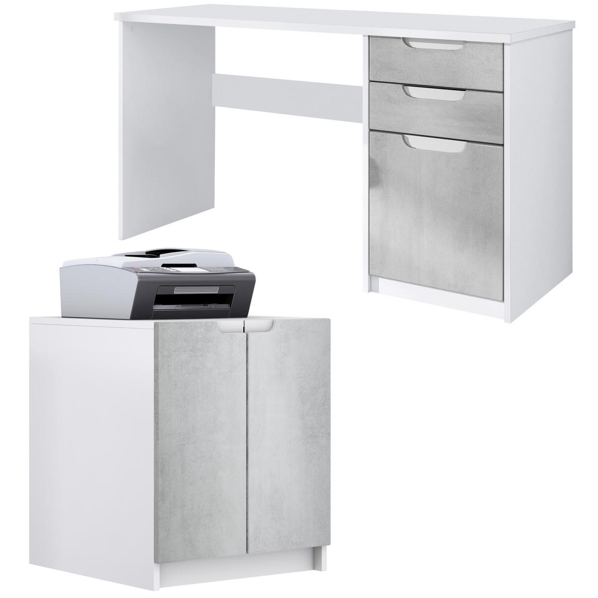 BÜROMÖBELSET Paris Beton Oxid Optik - Hellgrau, Holzwerkstoff (60/180/76cm) - Vladon