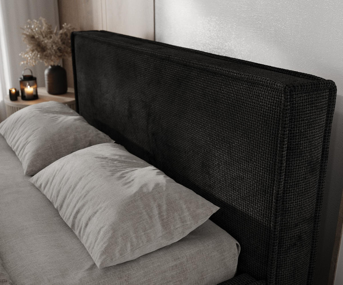 POLSTERBETT Sato mit Stauraum 120/200 cm Schwarz im Bonita Stoff - Schwarz/Naturfarben, Holz/Holzwerkstoff (120/200cm) - AltaBeds