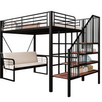 ETAGENBETT 140/200 cm mit abnehmbarem Polstersofa, Stauraumtreppe und Metallrahmen, Schwarz - Schwarz, Holzwerkstoff (140/200cm) - Redom