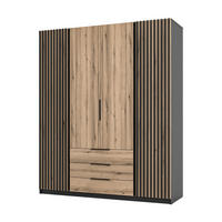 KLEIDERSCHRANK Nehir Korpus Schwarz, Front Eiche Evoke/Schwarz 200 cm - 4T3S Modern mit Schubladen und 2 Lamellentüren außen - Eichefarben/Schwarz, Holzwerkstoff/Kunststoff (200/239/61.9cm) - AX Living