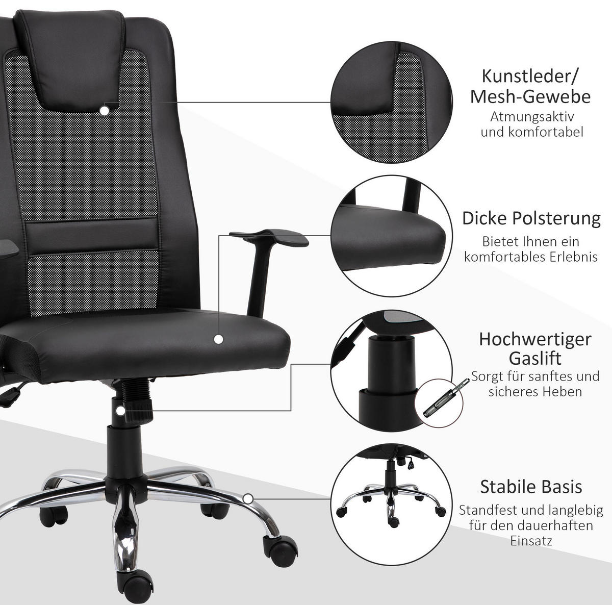 KANCELÁŘSKÁ židle 66/73/108-118 cm černá z bonded leather s ergonomickou opěrkou a houpací funkcí - černá, plast (73/118/66cm) - OKWISH
