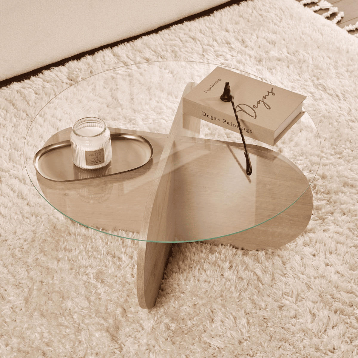 COUCHTISCH mit gekreuzten Beinen und gehärteter Glasplatte 75/75/35 cm - Eichefarben, Holzwerkstoff (75/75/35cm) - Calicosy