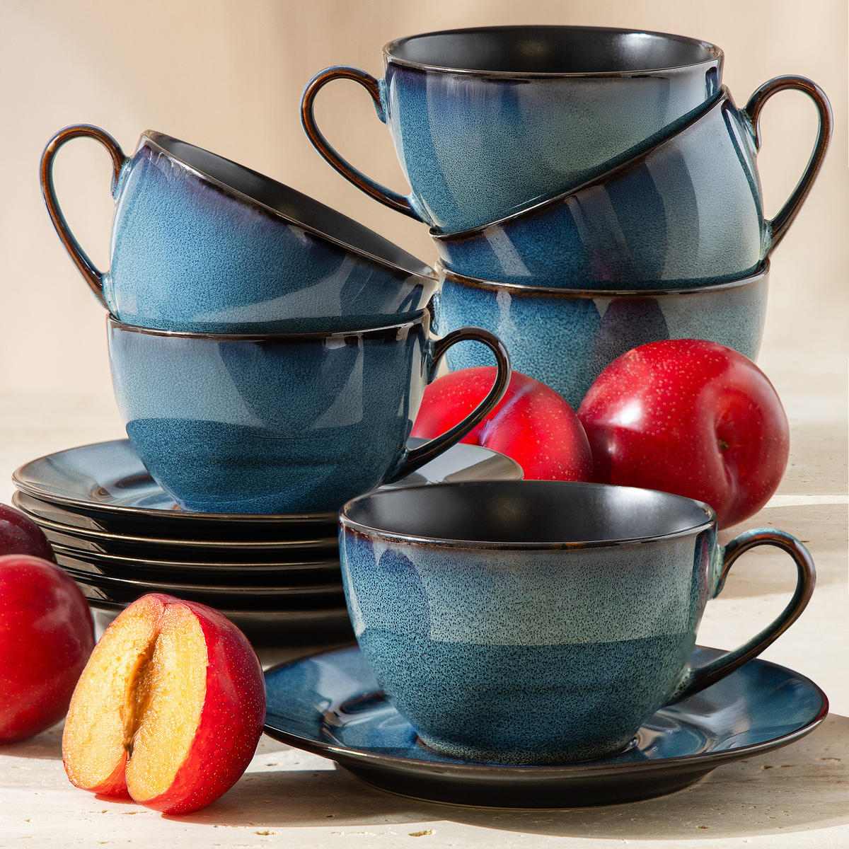 KAFFEESERVICE 6 Personen BALI 12-tlg - Blau, Keramik (9.5/6.5/9.5cm) - Ritzenhoff Breker
