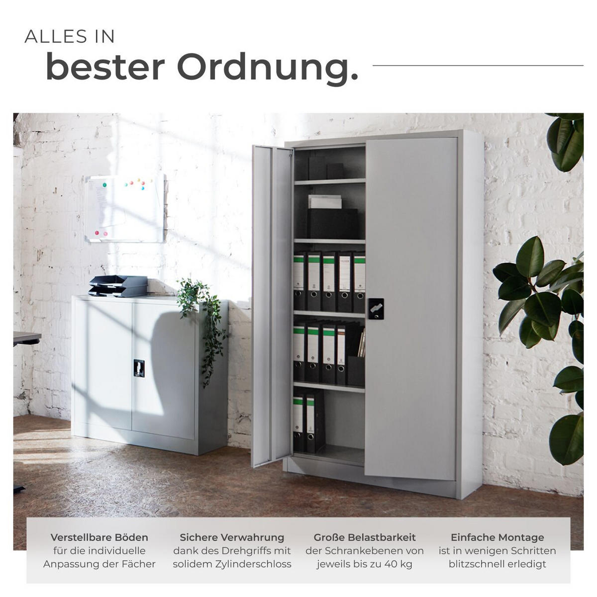 AKTENSCHRANK Blain,180 x 80 x 40 cm,grau - Grau, Metall (40/180/80cm) - tectake