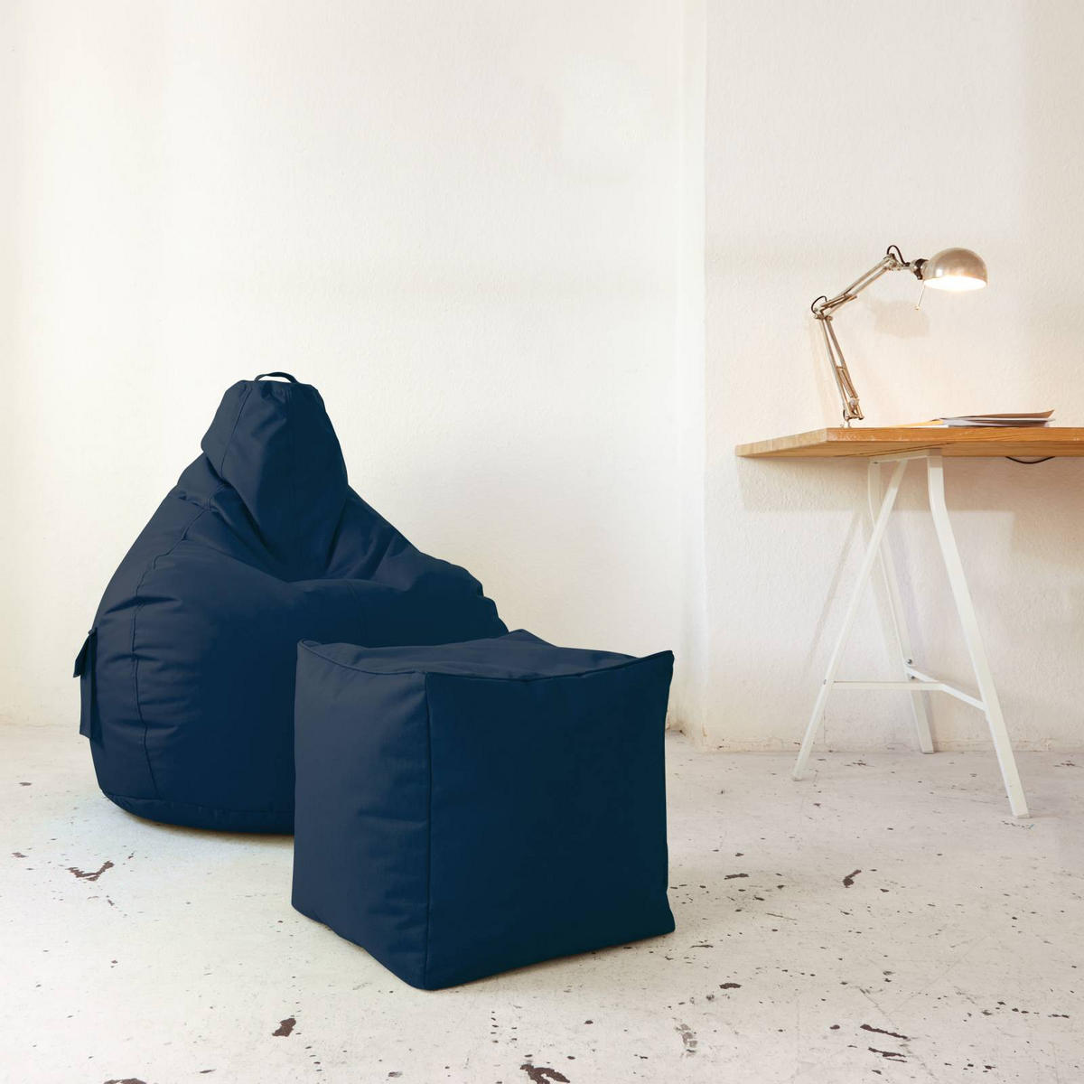 SITZSACK-HOCKER Pouf "Cube" 40x40x40cm - Dunkelblau, Textil (40/40/40cm) - Green Bean