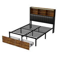 METALLBETT 140x200 cm mit Kopfteil-Stauraum, LED, USB, Schwarz - Schwarz, Metall (140/200cm)