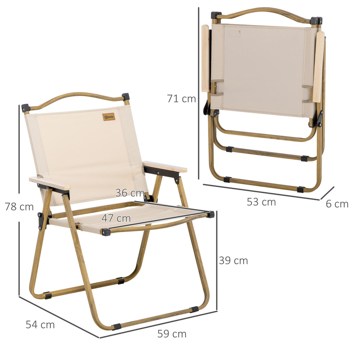 CAMPINGSTUHL 54/59/78 cm klappbar und tragbar im 2er-Set mit Stahlrahmen, Khaki - Beige, Metall (59/78/54cm) - Redom