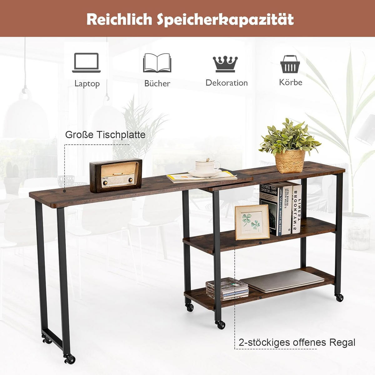BEISTELLTISCH 73cm Braun - Braun, Holz (157/30/73cm) - COSTWAY
