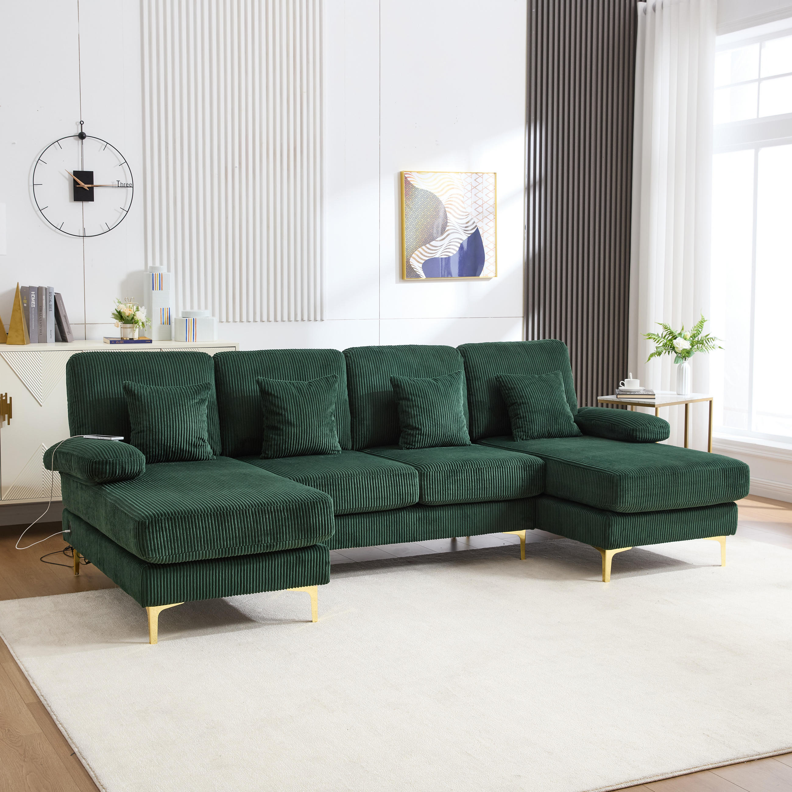 Thumbnail - Redom U-Form, Smaragdgrün, Textil, 135x88x265 cm, Wohnzimmer, Sofas & Couches, Wohnlandschaften, Wohnlandschaften in U-F...