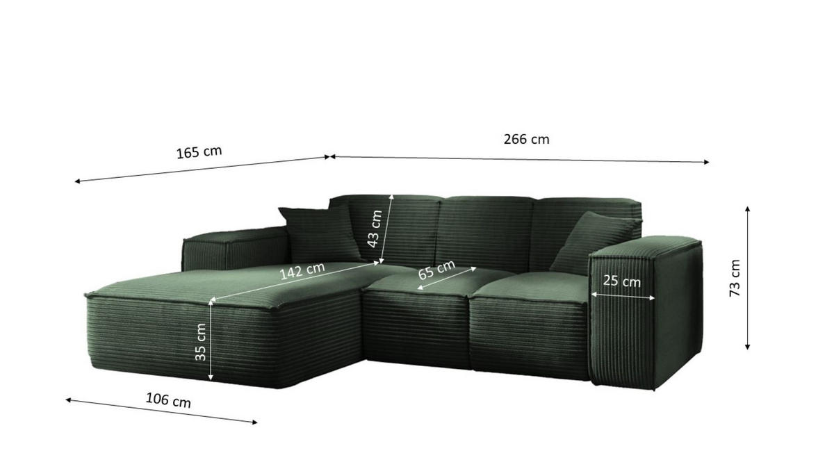 ECKSOFA L-Form Wohnzimmer SIENA Stoff Poso Grün Rechts - Grün, Holz/Textil (266/165cm) - Kaiser Möbel