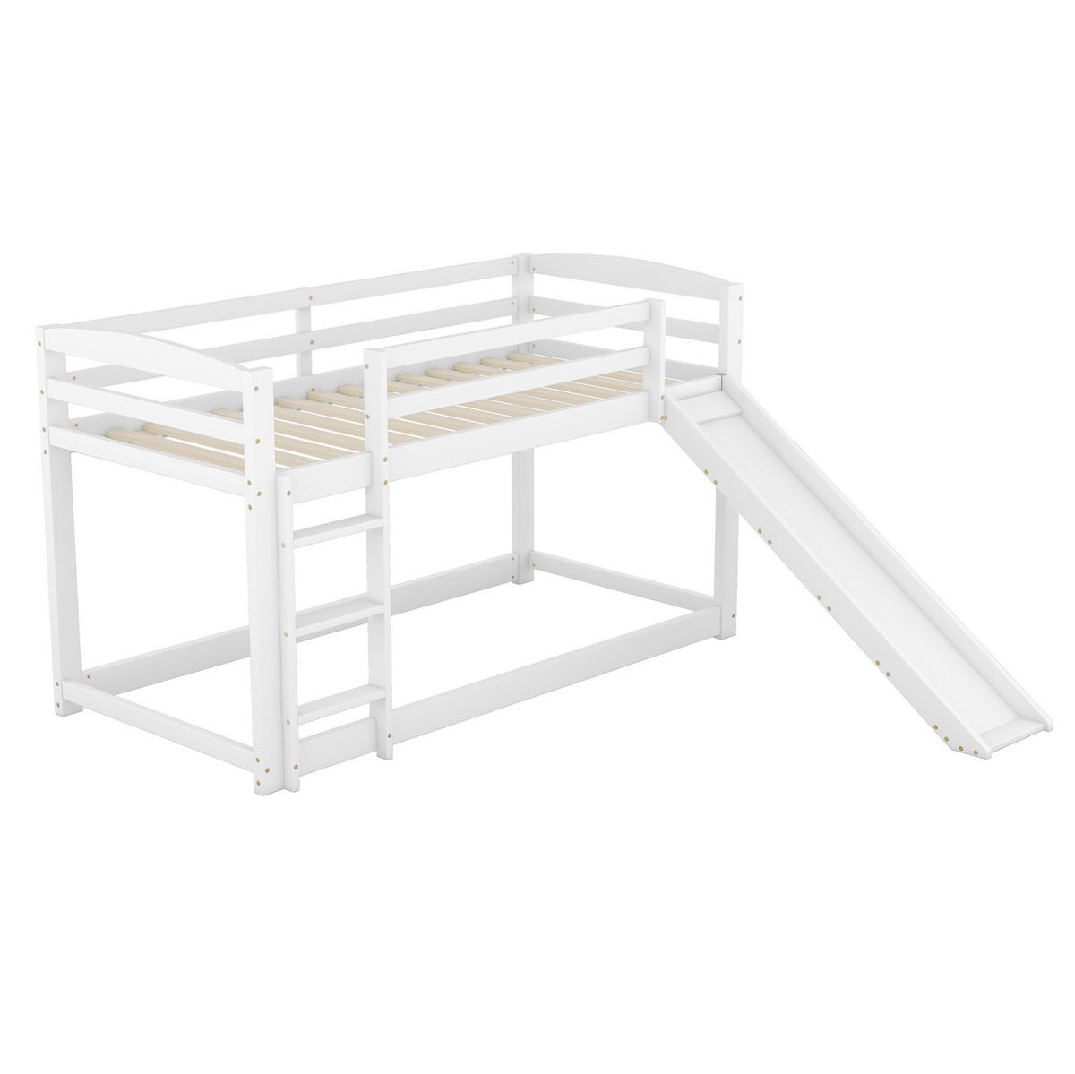 KATNI krevet od borovine 90x200 cm bijela s toboganom i izmjenjivim ljestvama, štedi prostor - bijela, drvni materijal (90/200cm) - Modfu