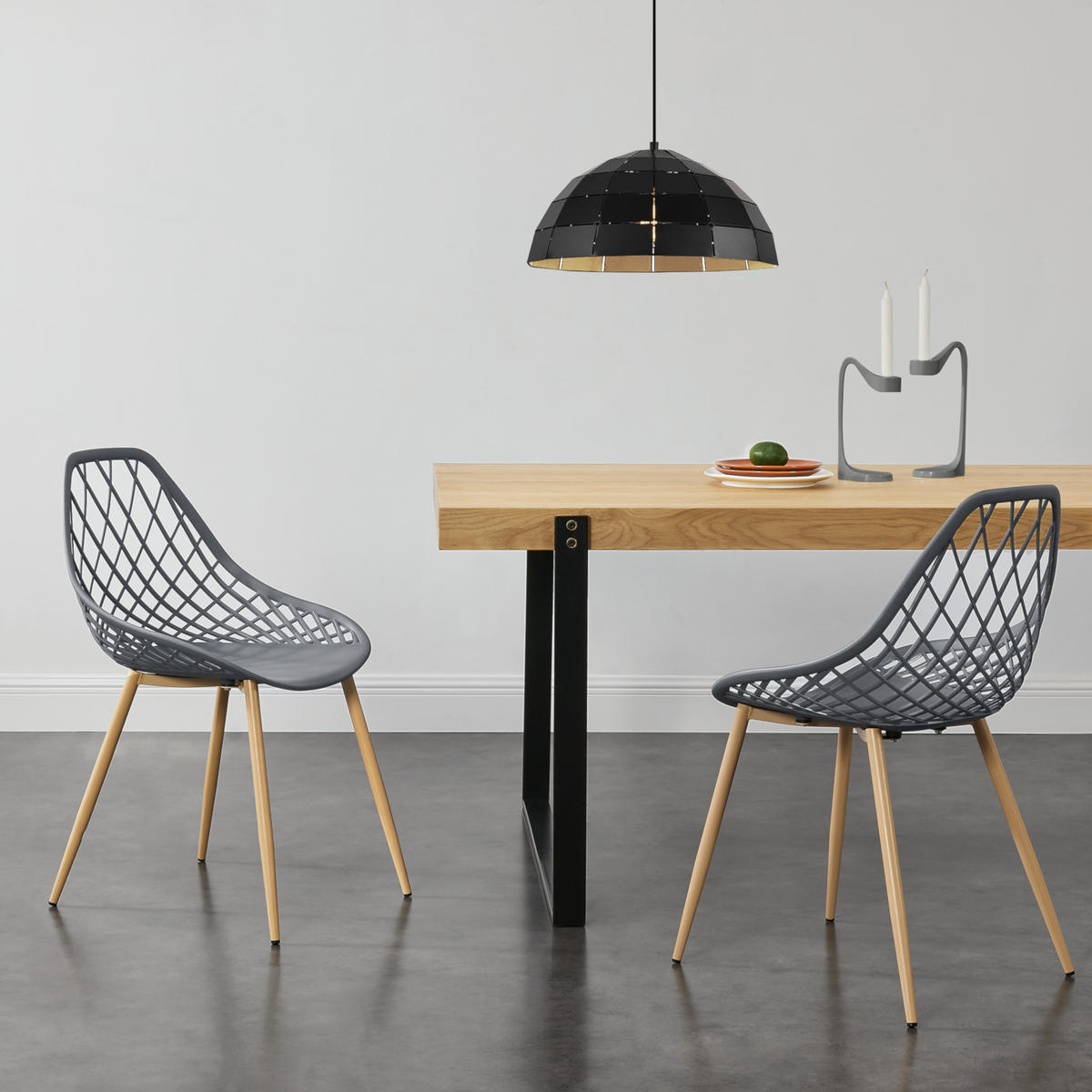 DESIGNSTUHL-SET 2 TLG. Warschau - Buchefarben/Grau, Kunststoff/Metall (48/83/58cm) - [en.casa]