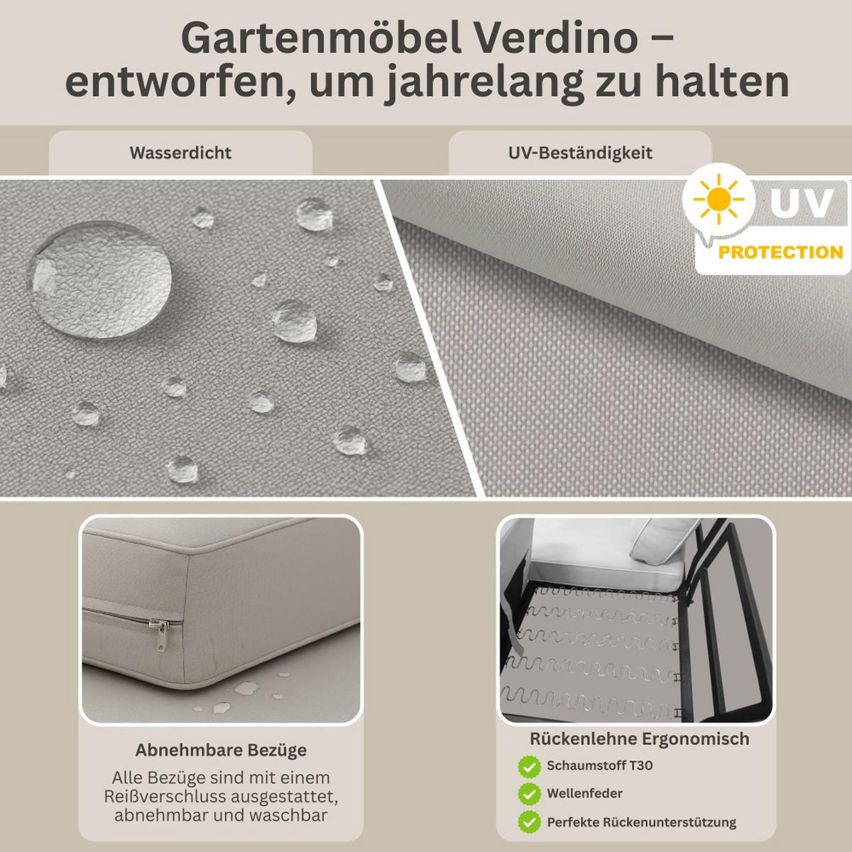 LOUNGEECKTEIL Verdino mit Metallrahmen 207 cm beige - Beige, Metall (207/90/199cm) - Beautysofa