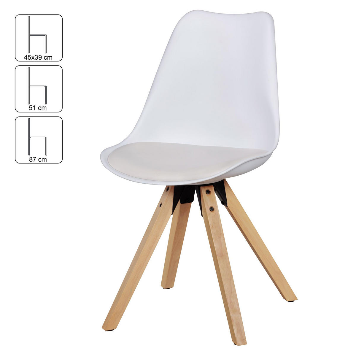 ESSZIMMERSTUHL 2er Set Kunstlederbezug mit Holzgestell Skandinavisch gepolstert, Weiß 49x52x87 cm - Beige/Weiß, Holz/Kunststoff (49/87/52cm) - KADIMA DESIGN
