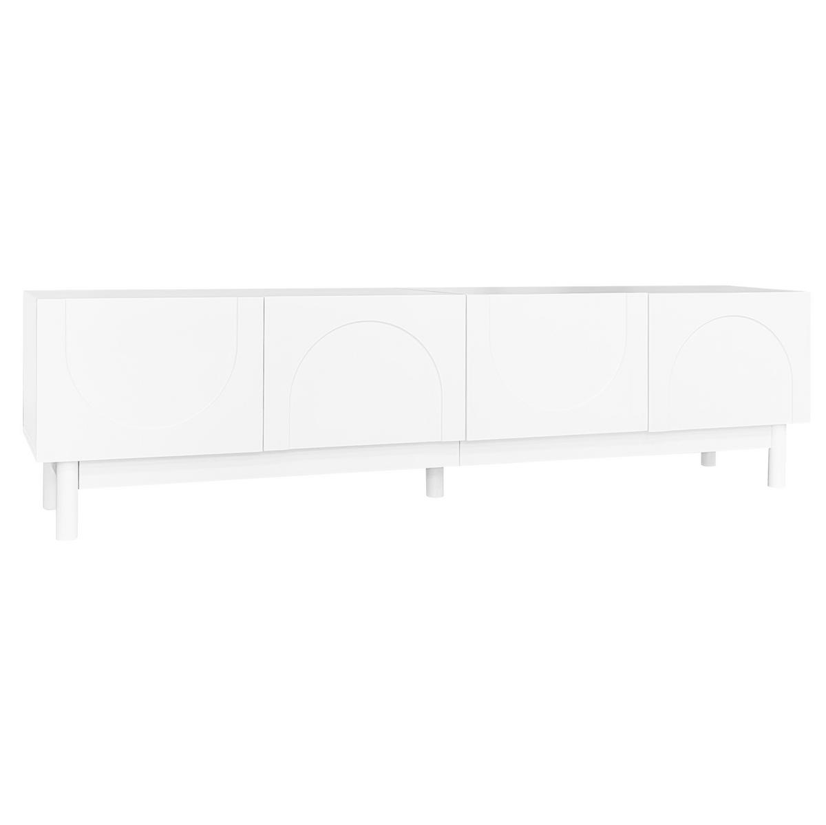 TV stolek 169/34/45,5 cm s bezúchytkovými dvířky a úložným prostorem, Bílá - bílá, kompozitní dřevo (169/45.5/35cm) - Redom