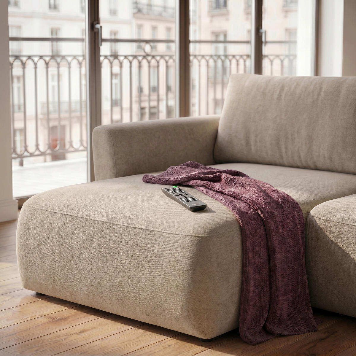 ECKSOFA BELLA L Links mit Schlaffunktion 140x205 Velours Beige - Beige/Schwarz, Holz/Kunststoff (230/165cm) - Muffo