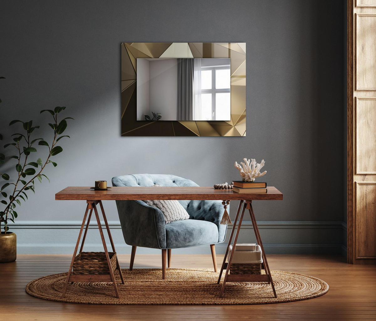 SPIEGEL 80 x 60 cm Rechteckig mit Aufdruck - Goldfarben, Glas (80/60/0.4cm) - TULUP