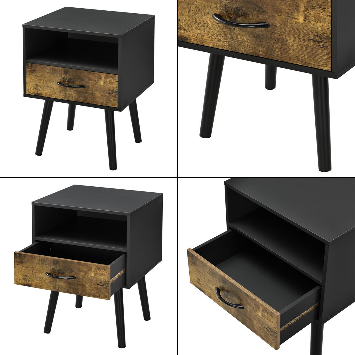 BEISTELLTISCH-SET 2 TLG. Gävle - Dunkelbraun/Schwarz, Holz/Holzwerkstoff (40/42/57cm) - [en.casa]