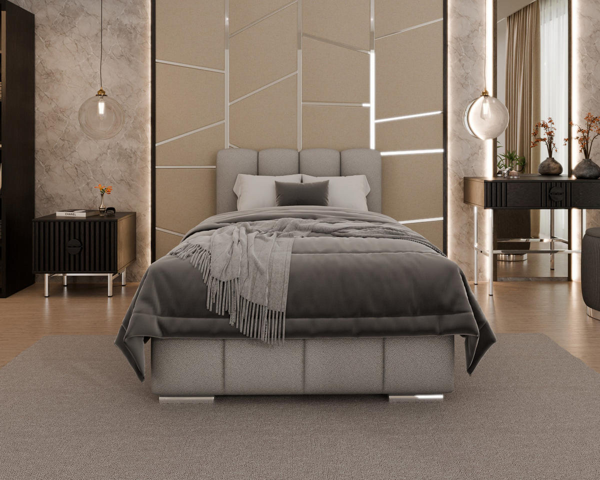 POLSTERBETT Zaira 100x200cm – Elegantes Polsterbett für modernen Wohnstil , ohne matratze, hellgrau - Hellgrau, Holz (100/200cm) - Homesy