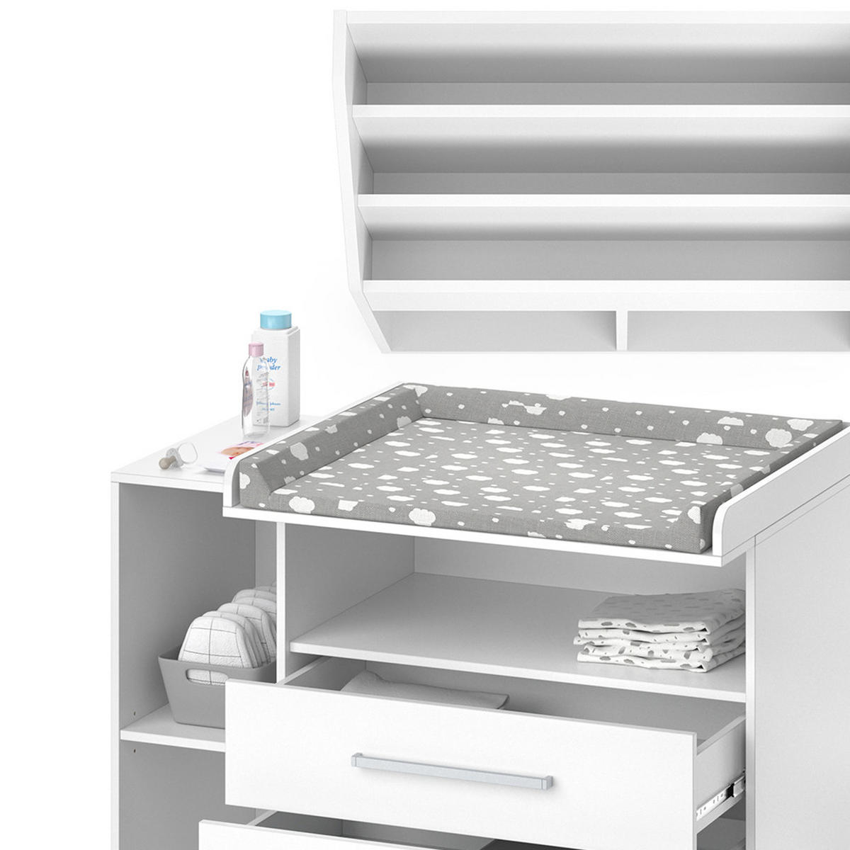 KINDERZIMMER-SET Oskar Weiß 2 Teile, mit Wickelkommode und Bücherregal - Weiß, Holzwerkstoff (113/100/69.9cm) - Vicco