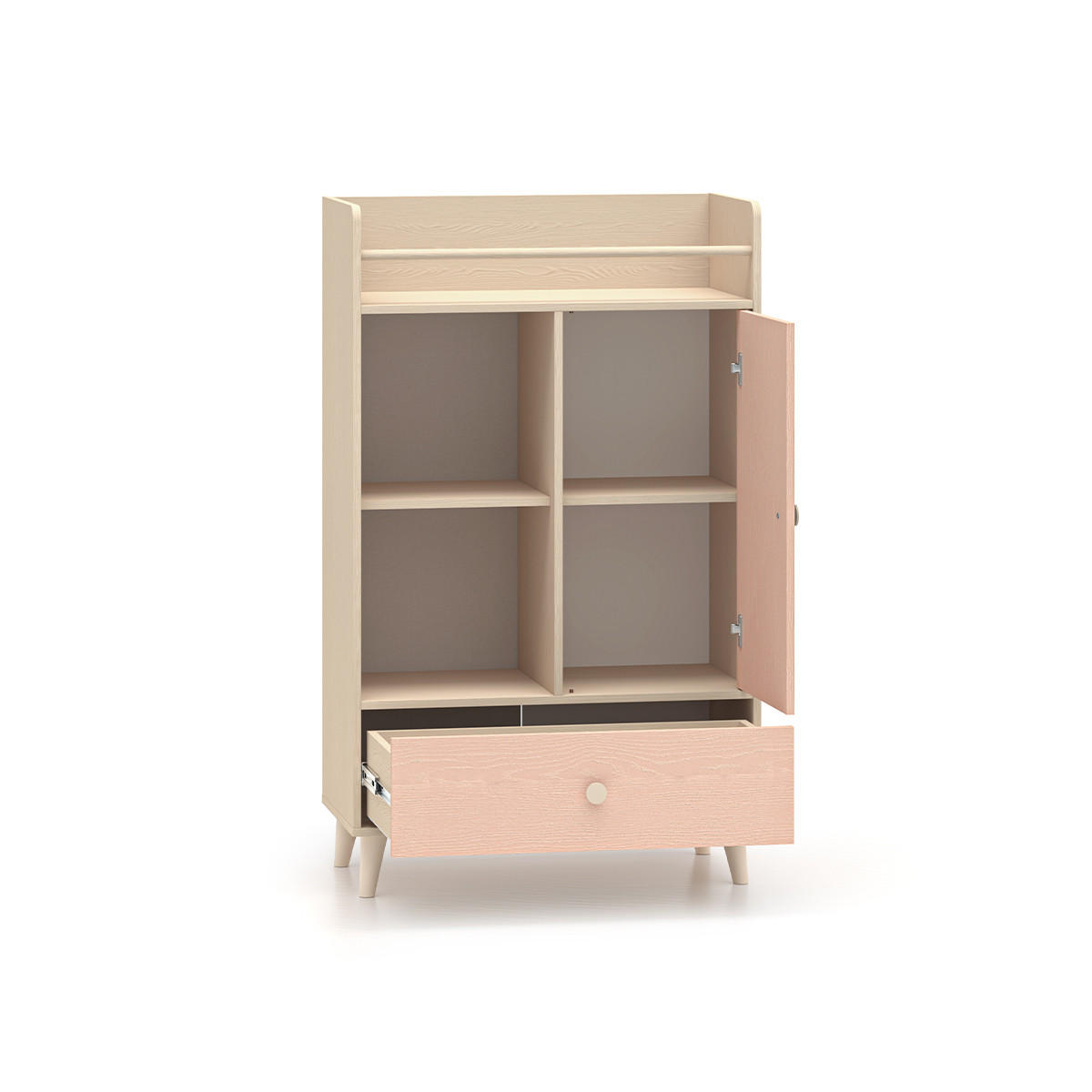 KNIHOVNA Alycia Béžová - Korálově růžová - Efekt dřeva - růžová, dřevo (80/132/40cm) - Petits-meubles