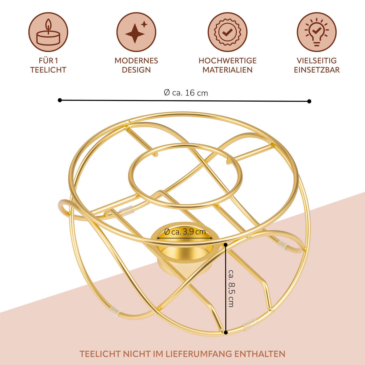 TEEWÄRMER, Gold - Goldfarben, Metall (16/8.5cm) - bremermann
