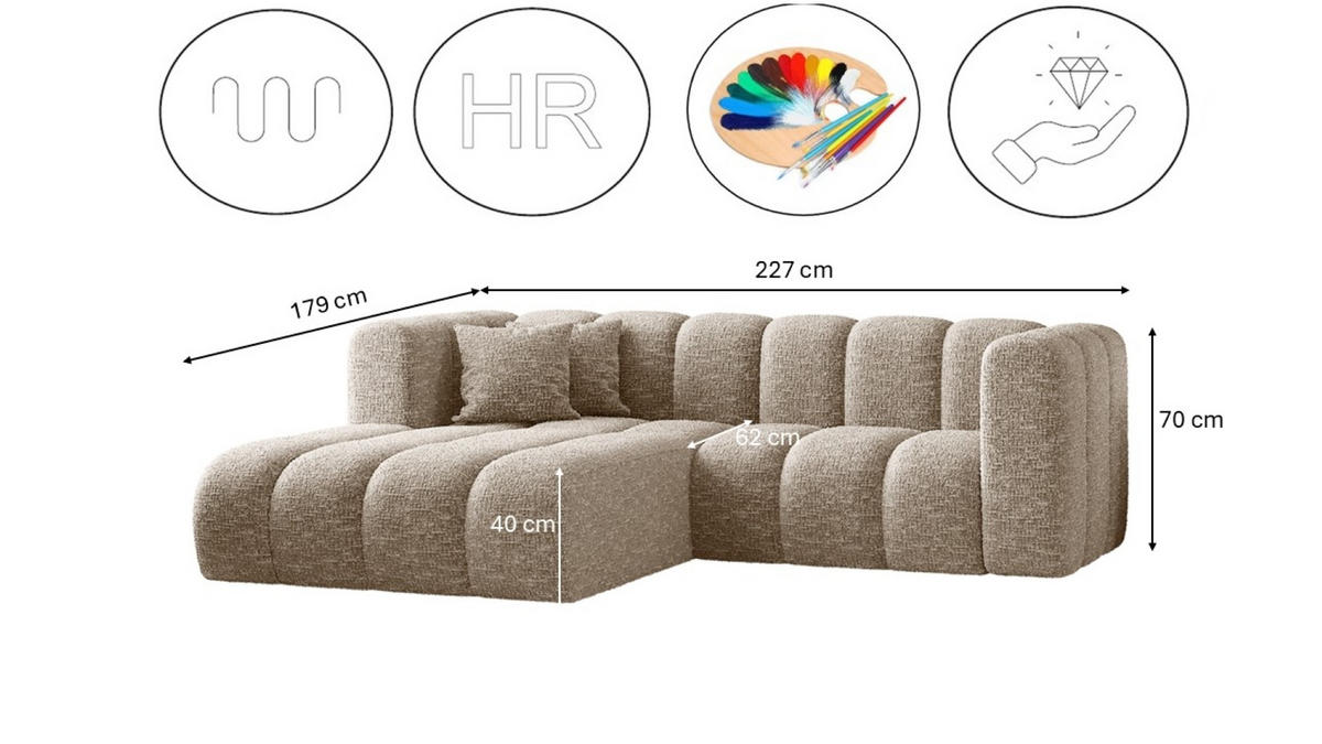 ECKSOFA L-form Sofa Grand modular stoff Haga Beige Links - Beige, Holz (179/227cm) - Kaiser Möbel