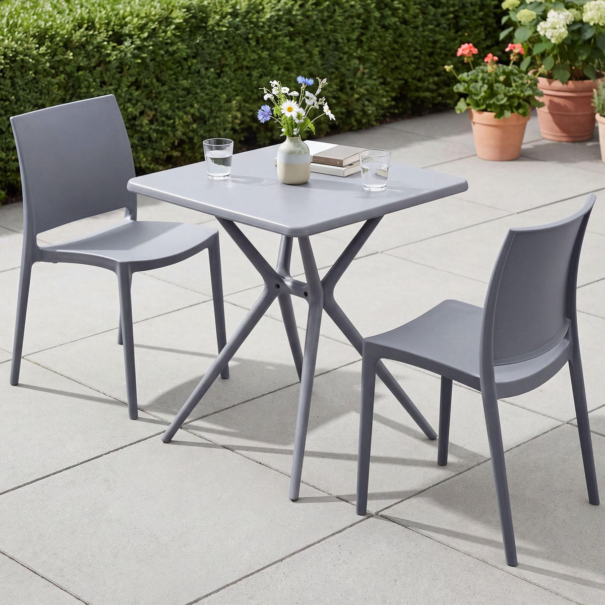GARTENMÖBEL-SET Greta 2 Stühle 156x72x81cm Kunststoff Grau Balkonset - Grau, Kunststoff - DELUKE