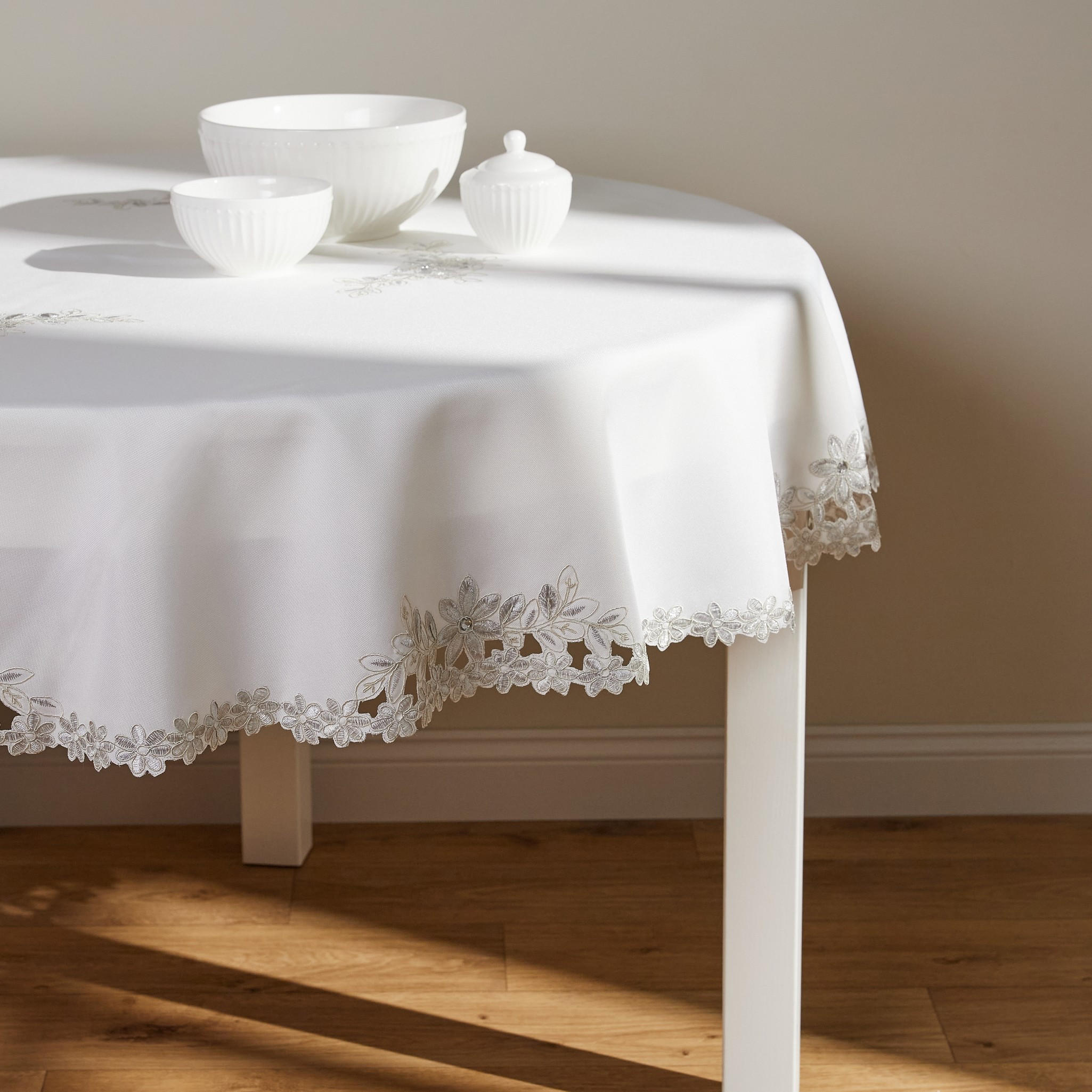TISCHDECKE Adelaida2 - Weiß, Textil (160cm) - home&you