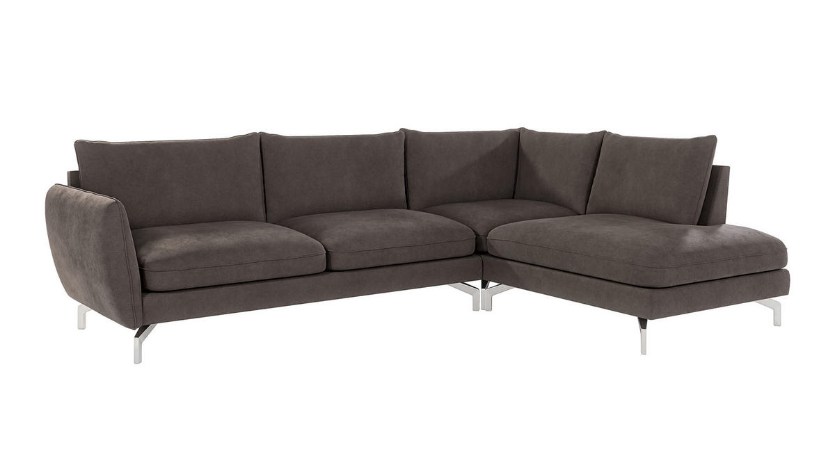 ECKSOFA Elou Braun - Khaki Microfaser - Chromfarben/Dunkelbraun, Holz/Textil (277/200cm) - S-Style Möbel