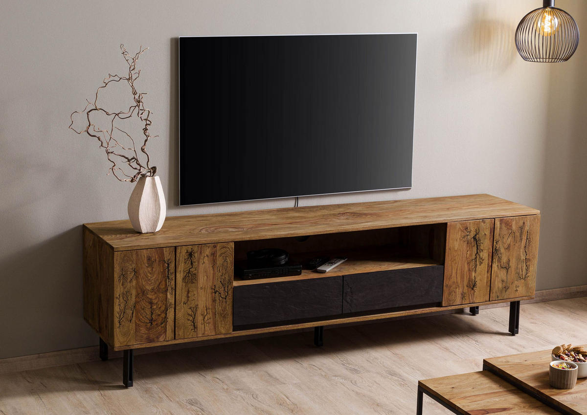 TV-BOARD Sheesham 205x45x60 natur unbehandelt LICHTENBERG #118 - Naturfarben, Holz (205/60/45cm) - Massivmoebel24