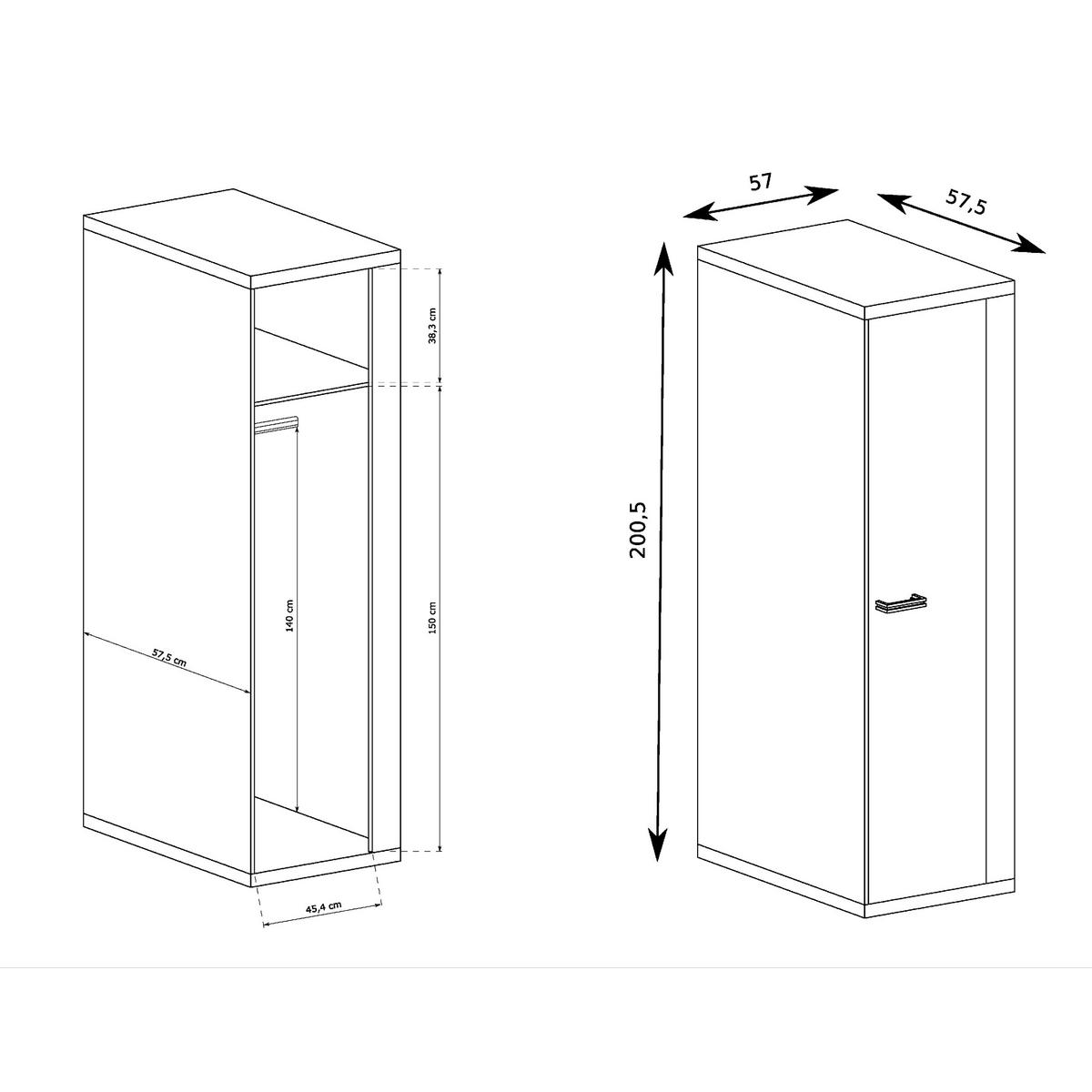 KLEIDERSCHRANK BALESTRAND N2 Kleiderständer Eiche - Eichefarben/Silberfarben, Glas/Holzwerkstoff (57/201/58cm) - Komodee