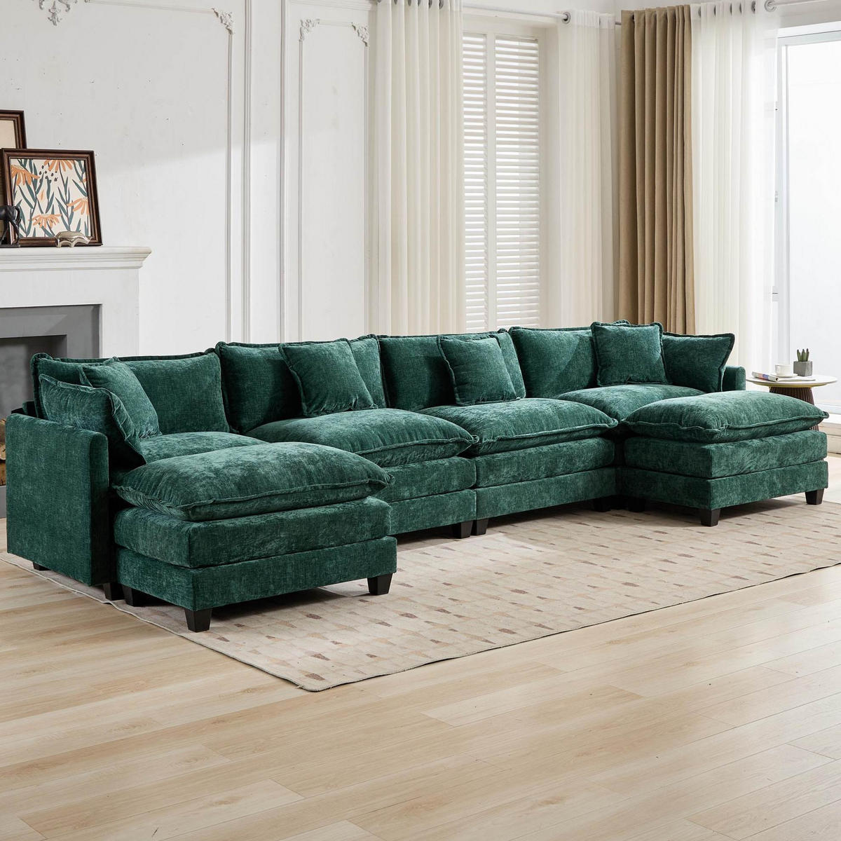 SOFA modular Chenille Green - Grün, Holz (75/84/380cm) - Meubliv
