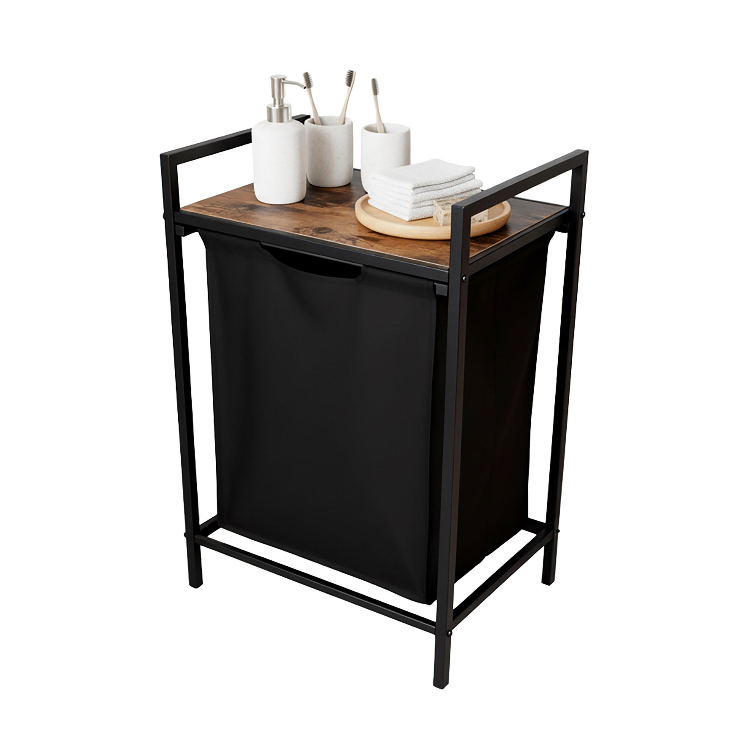 WÄSCHESAMMLER - Schwarz, Holzwerkstoff/Textil (50/72/33cm) - Relaxdays