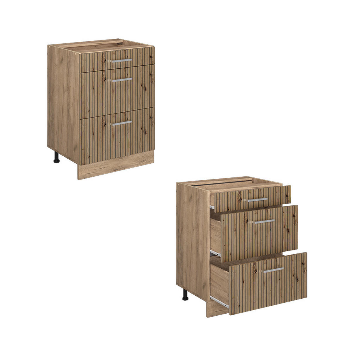 KÜCHENUNTERSCHRANK R-Line Artisan-Eiche 60 cm mit Schubladen, AP Eiche - Eiche Wotan/Eiche Artisan, Holzwerkstoff (60/81.6/60cm) - Vicco