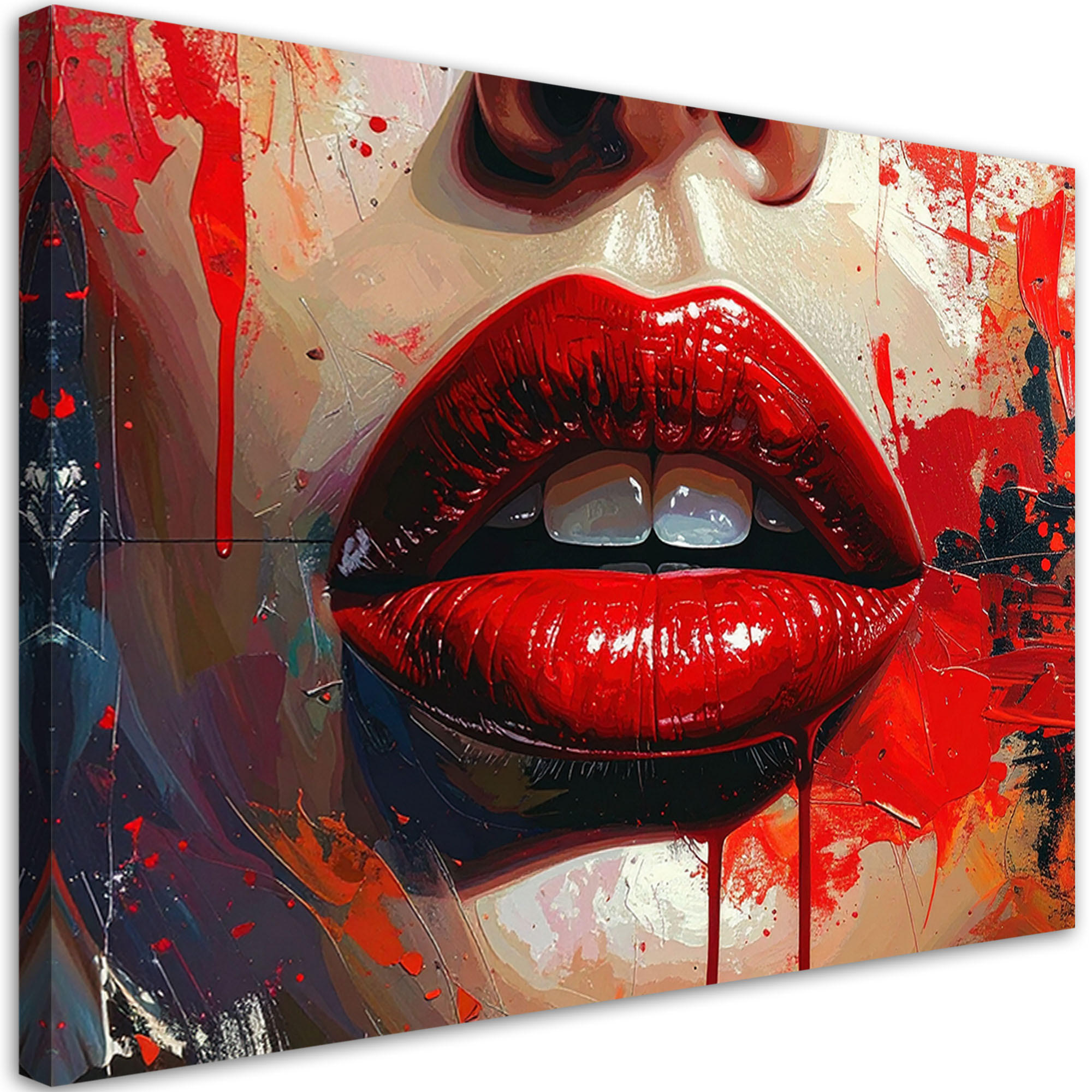 BILD auf Leinwand, Rote Lippen in einer modernen Street-Art-Komposition - Rot, Textil (30/20cm) - Feeby