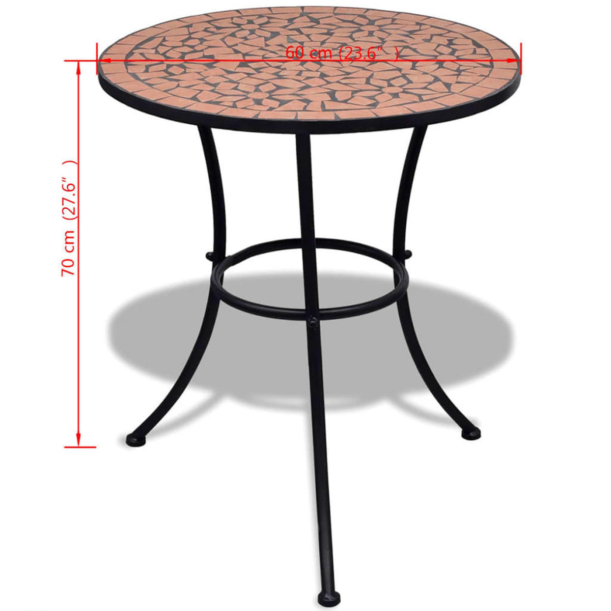 BISTROTISCH Terrakotta-Rot 60 Cm Mosaik - Braun, Keramik (60/60/70cm) - vidaXL